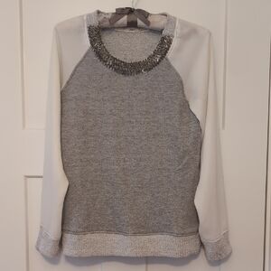 Gray and White Beaded Sweater